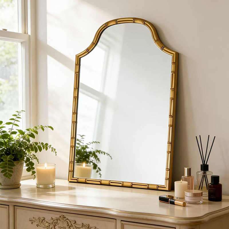 欧式复古金色异形洗手台壁挂卫生间化妆镜法式竹节房间梳妆镜子