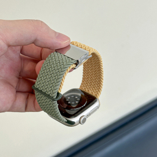 6创意新编织弹力金属磁吸扣双节回环表带苹果手表10运动表带男女 适用applewatchS11尼龙撞色表带iwatch9
