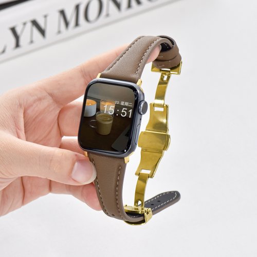 适用iwatch蝴蝶扣细款小羊皮表带
