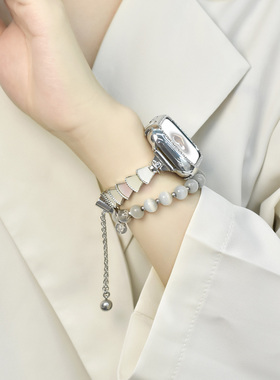 贝壳款适用于iwatch7表带apple watchS10/9/8苹果手表S11金属女生小众手链波浪纹手镯表带高级春夏小香SE腕带