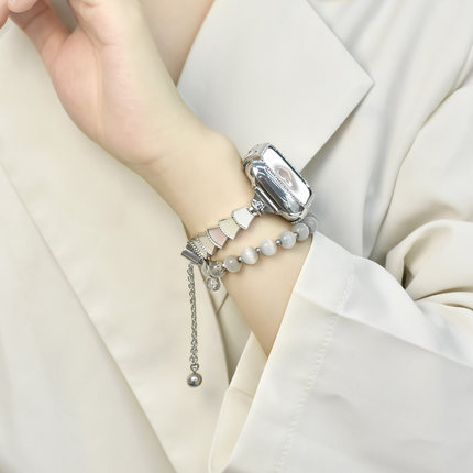 贝壳款适用于iwatch8表带 apple watch S10/9/8苹果手表SE金属女生小众手链波浪纹手镯表带高级春夏小香腕带