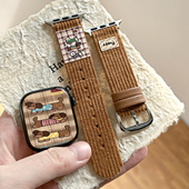 5苹果手表SE复古表带创意卡通女款 适用iwatchS11 ultra小众秋冬腕带 10双面灯芯绒插画表带applewatch9