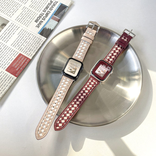 适用applewatch复古真皮表带