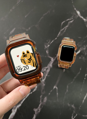 【清仓特惠】适用于applewatch表带冰川透明色保护壳一体式苹果表带iwatch S7/6/5/4/3/2/1/SE通用硅胶表带