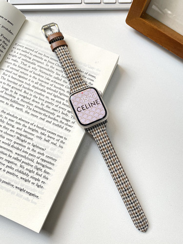 适用iwatch英伦格纹皮表带