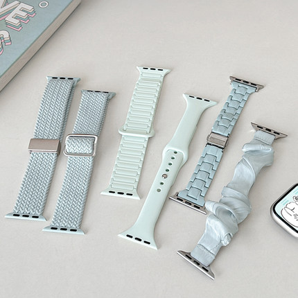【夏日淡薄荷】适用applewatch表带淡薄荷系列合集iwatchs9/8/7/6/5/SE代苹果手表S10编织硅胶尼龙表带女