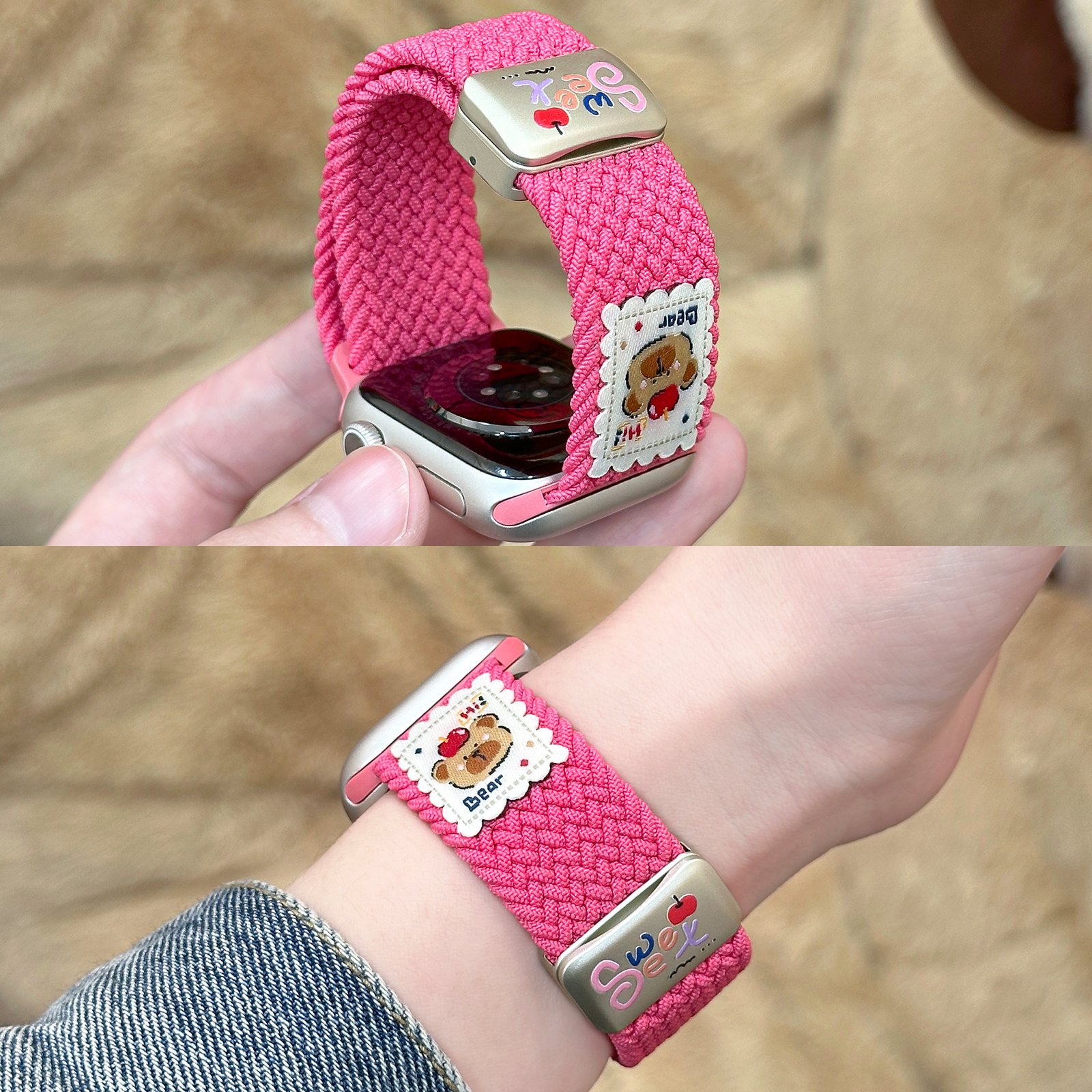 适用iwatch小熊编织磁吸表带