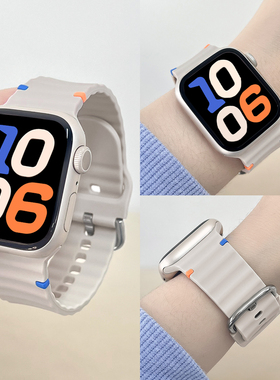【撞色小冒号】适用applewatchS11/10表带iWatch9/8/7液态硅胶表带苹果Ultra新款创意SE运动男女腕带舒适49mm