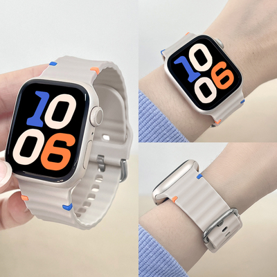适用iWatch缝线波浪硅胶透气表带