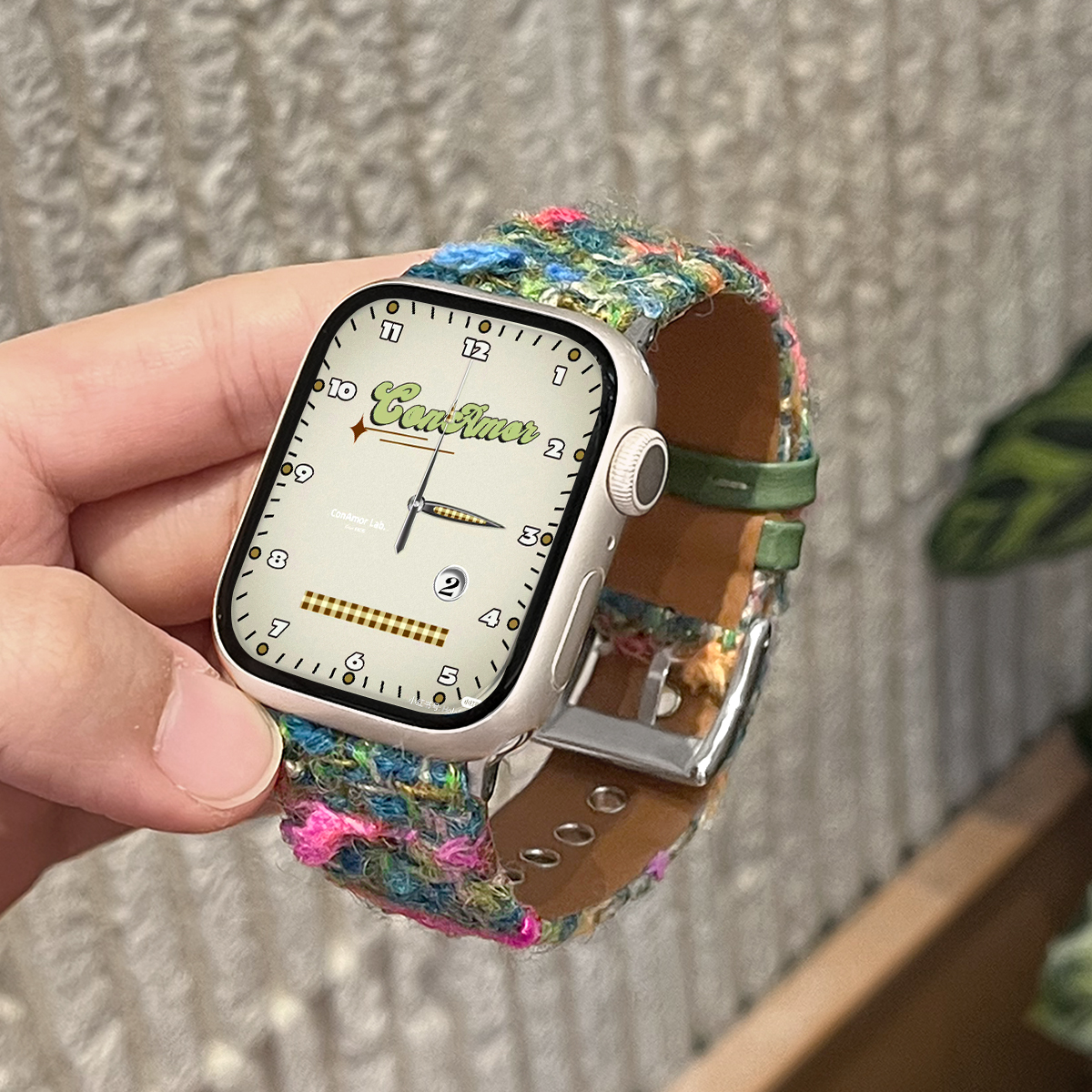 适用iWatch小香风毛呢撞色皮表带