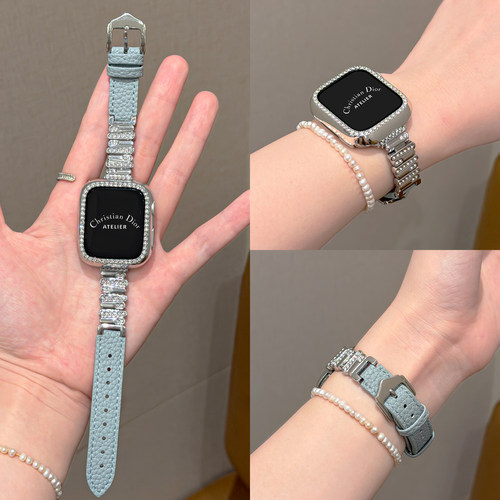 适用iWatch不规则镶钻金属皮表带