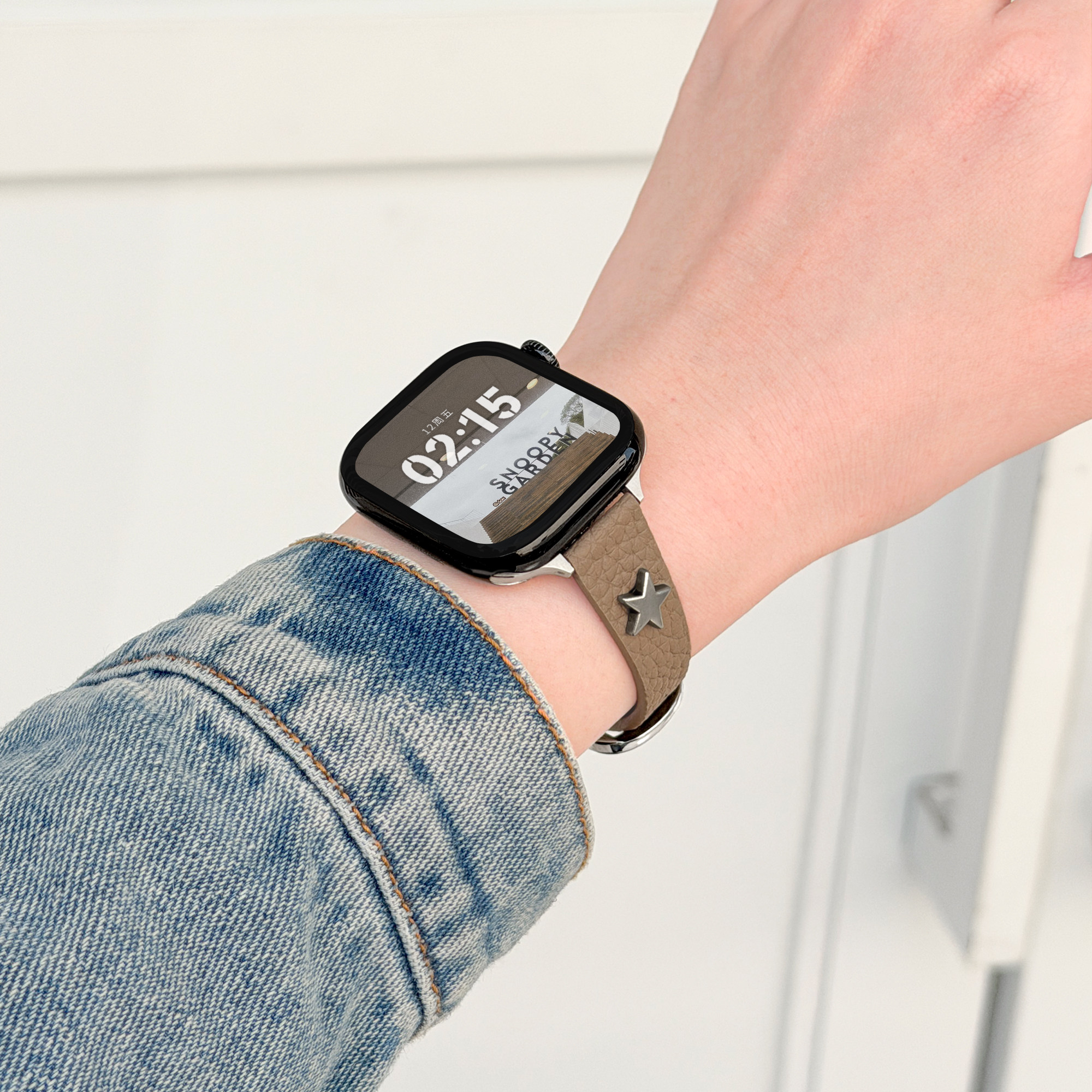 适用applewatch星星铆钉皮表带