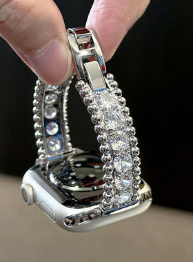 【透亮闪钻花环】适用applewatchS11质感金属表带iWatchS10/9/8/7/6仿水钻表链苹果手表SE小蛮腰不锈钢套装女