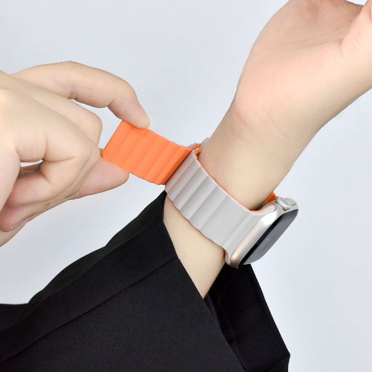 applewatch撞色液态硅胶磁吸表带