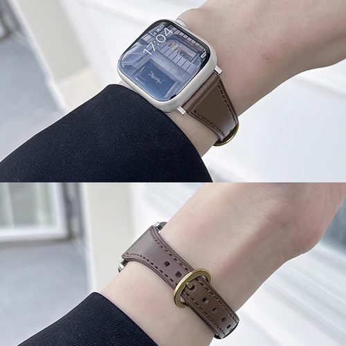 适用iwatch细款马蹄玫金扣皮表带