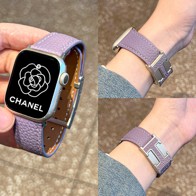 适用iWatchH扣磁吸荔枝纹皮表带