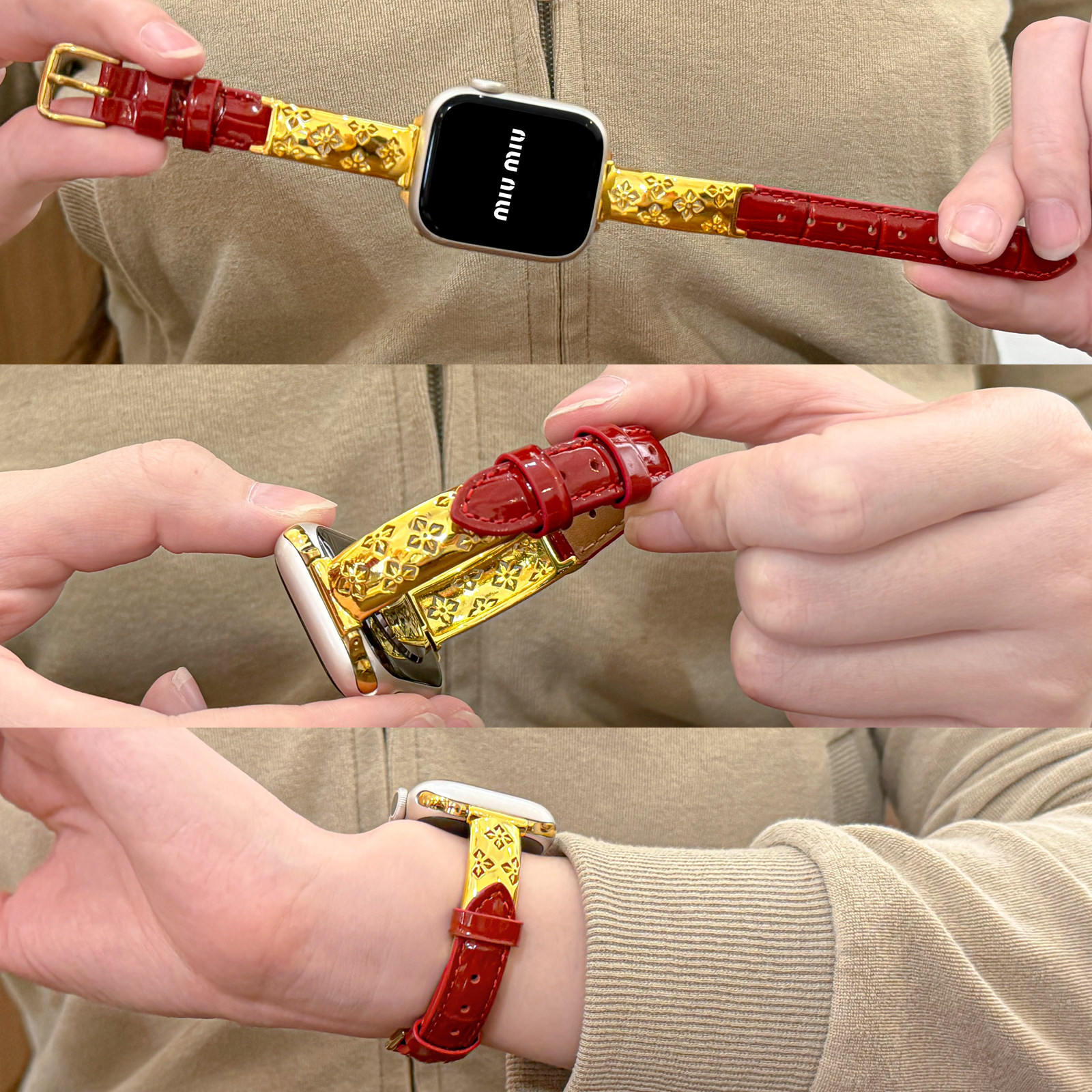 适用苹果手表11布契风镂空手镯拼真皮表带iWatch10/9/8/7高级感小蛮腰女applewatchSE秋冬竹节纹亮面皮质腕带,智能设备,智能手表手环表带/腕带,淘宝优惠券,粉丝福利购,淘宝优惠卷