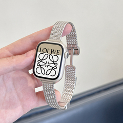 适用AppleWatch麦穗磁吸卡扣表带S10苹果手表不锈钢表带iwatchS9新款金属s8/7高级感小众小蛮腰细款SE代女夏