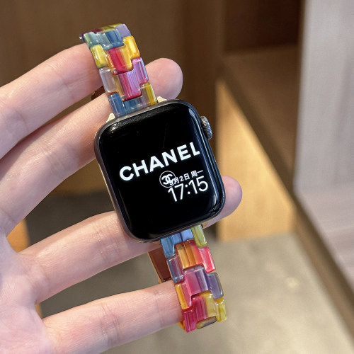 适用iWatch彩虹树脂小蛮腰表带