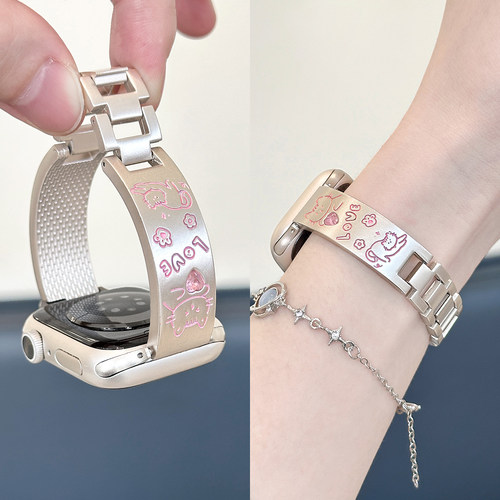 适用iWatch爱心彩石猫咪手镯表带