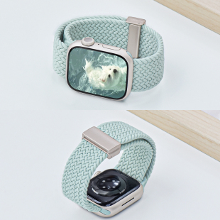 适用iWatch9尼龙弹力表带applewatchS11 876创意SE编织折叠金属磁吸黑扣回环表带苹果手表10运动表带男女小众