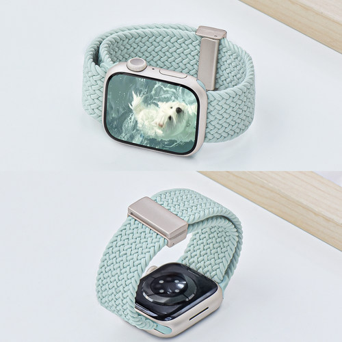 适用iwatch编织折叠磁吸黑扣表带