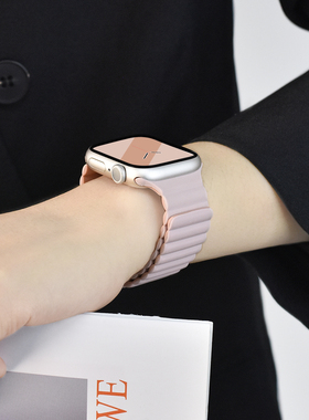 适用于applewatchS11表带硅胶磁吸拼色iwatch9/8/7/6/5/4/se2撞色磁吸苹果手表S10表带液态硅胶ultra夏日男女