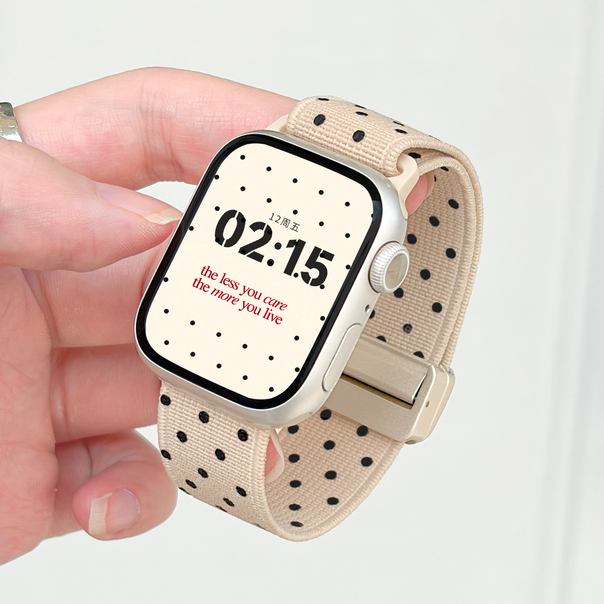 【韩系波点】适用applewatch波点弹力S12/11尼龙表带iwatch磁吸卡扣表带苹果手表SE/10/9代针织舒适简约ins