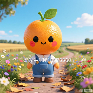 定制玻璃钢橙子公仔雕塑户外水果店橘子卡通人物雕像萌趣金桔摆件