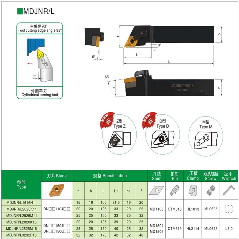 外圆车刀 数控车刀杆93度MDJNR2020K11/2525M15/3232P15 外圆刀杆
