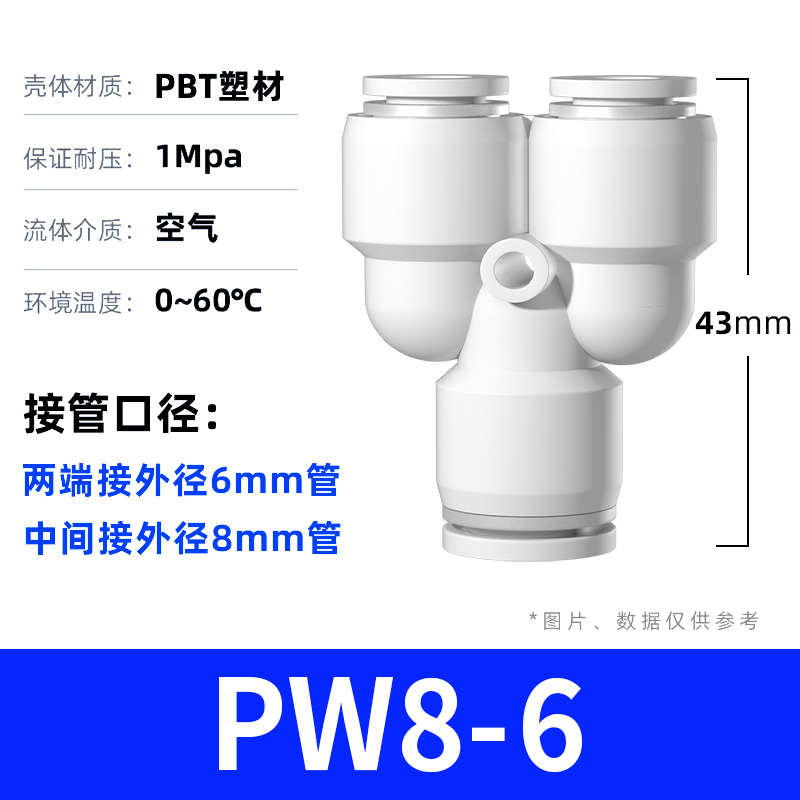 气动气管快速接头快接快插PU直通PE PY三通PG PENG PW变径4/6/8mm