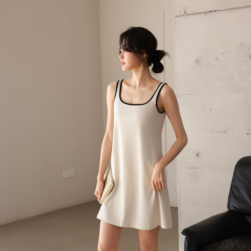 竹棉背心睡裙带胸垫吊带睡衣莫代尔休闲家居服女夏季可外穿连衣裙