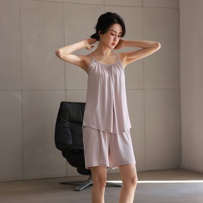吊带短裤套装带胸垫女夏季