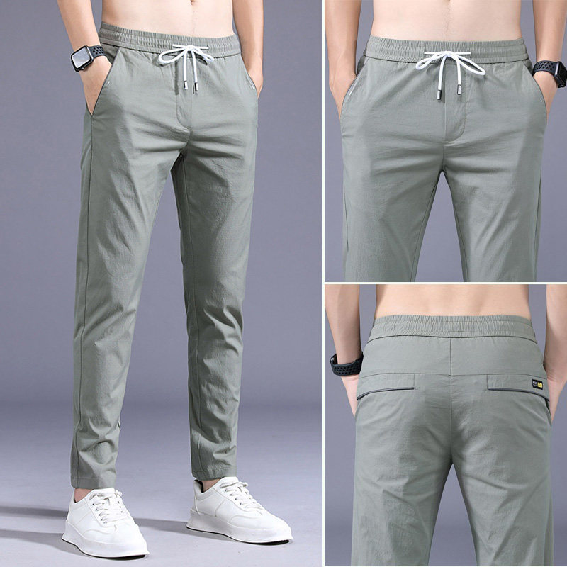 直筒长裤子秋冬松紧腰休闲裤男冬季浅色男裤宽松韩版潮流百搭弹力