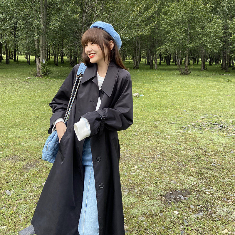 2020秋新款黑色风衣女中长款设计感气质女神范赫本英伦风大衣外套
