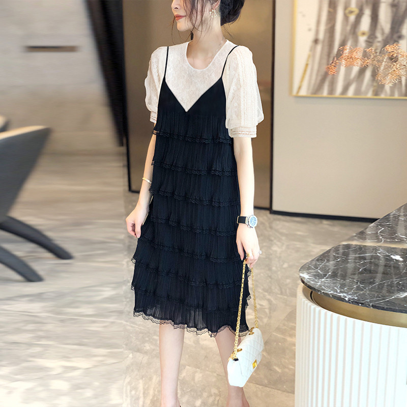 吊带蛋糕连衣裙女高端气质赫本风御姐纱裙两件套2023夏装新款欧货