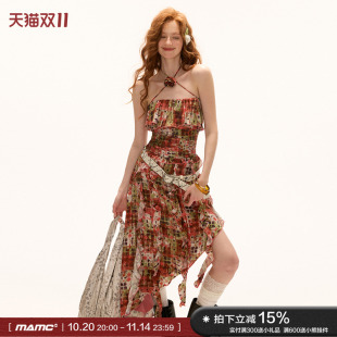 MAMC不规则度假抹胸连衣裙女夏季 高级独特裙子设计感收腰长裙 新款