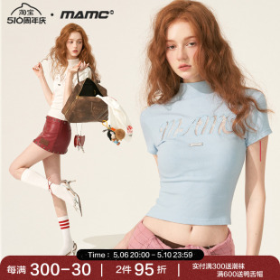绝美短袖 T恤女2024春季 新款 上衣 MAMC蕾丝字母短款 修身 潮流时尚