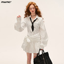 裙子秋季 高级设计感长袖 连衣裙 裙2025新款 MAMC白色暗纹蝴蝶结衬衫