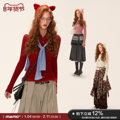 MAMC绒毛猫耳连帽坑条毛衣