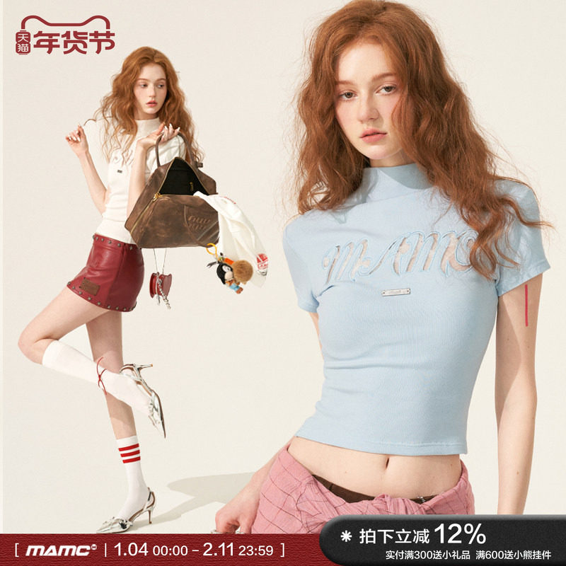 MAMC蕾丝字母短款绝美短袖T恤女2024春季新款修身潮流时尚上衣,女装/女士精品,T恤,淘宝优惠券,粉丝福利购,淘宝优惠卷