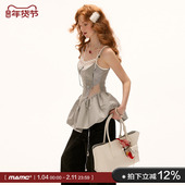 MAMC收腰拼接花苞吊带连衣裙女2025夏季 新款 拼接蕾丝气质收腰上衣