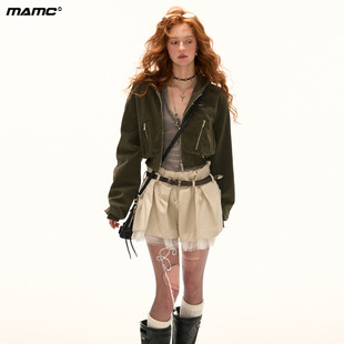 MAMC连帽拉链磨砂皮美式复古时尚秋季新款短款宽松夹克短外套女