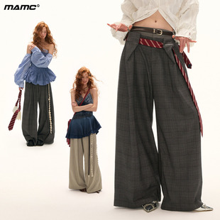 高级感裤 MAMC双腰头格纹西裤 设计感宽松直筒休闲裤 新款 子 2025秋季