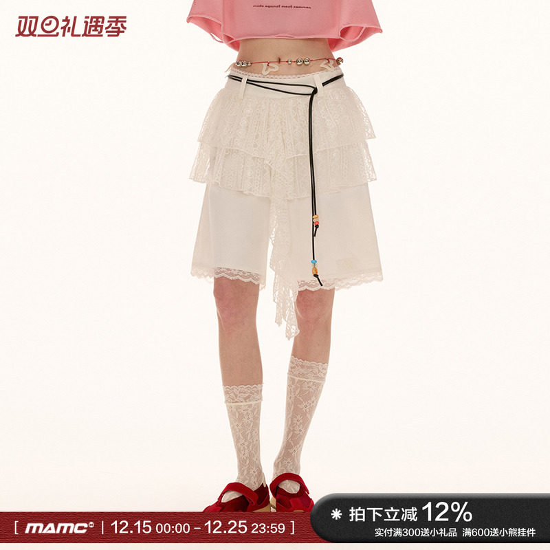 MAMC蕾丝边层次白色短裤