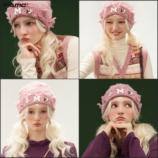 MAMC粉色潮流时尚休闲字母针织帽秋冬季新款舒适百搭保暖毛线帽子