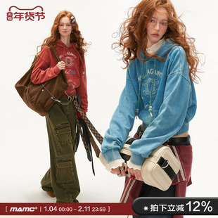 MAMC炒花logo连帽卫衣女秋冬新款宽松慵懒短款外套休闲长袖上衣