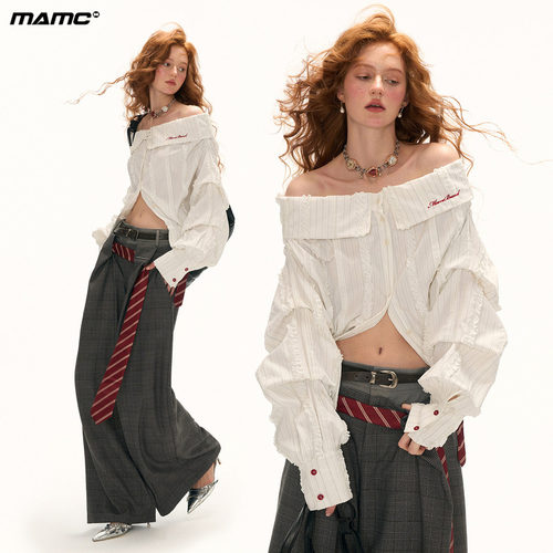 MAMC大V层次条纹白色衬衫