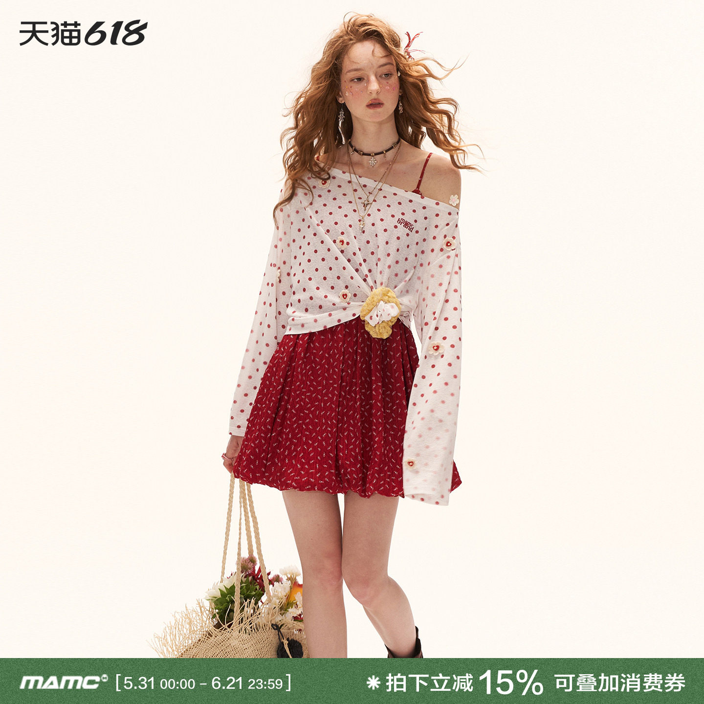 MAMC花朵纽扣波点白色罩衫女夏2026新款长袖薄款松弛感上衣小外搭