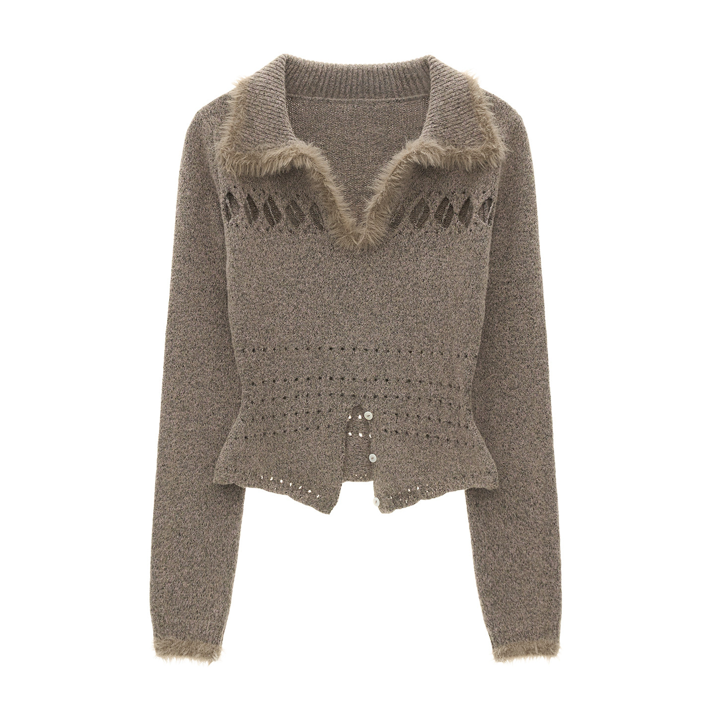 thumbnail for MAMC recycled air fleece patchwork hollow collar slim-fit sweater vintage high-end autumn/winter new long-sleeve top for women